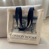 London Books Print Canvas Shoulder Bag Women Casual Handbag Tote Reusable
