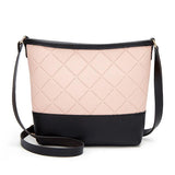 Rhombic Crossbody Bag PU Leather Wide Strap Handbag Small Shoulder Bag