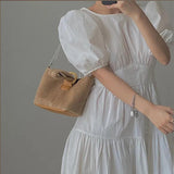 Women's Straw Woven Bag Metal Chain Shoulder Bag