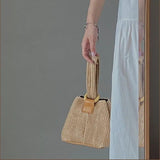 Women's Straw Woven Bag Metal Chain Shoulder Bag