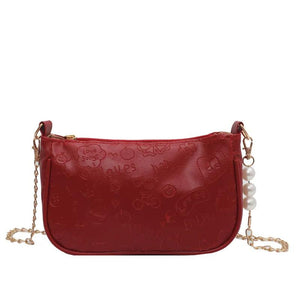 PU Leather Underarm Bag Print Handbag Zipper Small Square Bag