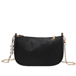 PU Leather Underarm Bag Print Handbag Zipper Small Square Bag