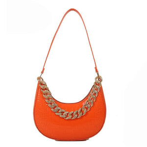 Crocodile Pattern Half Moon Chain Shoulder Bag