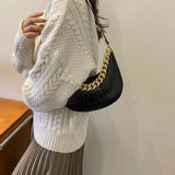Crocodile Pattern Half Moon Chain Shoulder Bag