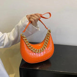 Crocodile Pattern Half Moon Chain Shoulder Bag