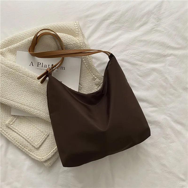 Large Capacity Canvas Shoulder Bag for Women Solid Vintage Tote Bag