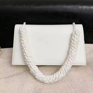 Braided Strap Crossbody Shoulder Bag PU Leather Flap Handbag