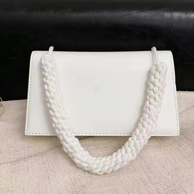 Braided Strap Crossbody Shoulder Bag PU Leather Flap Handbag