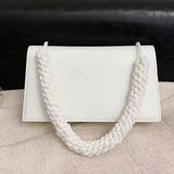 Braided Strap Crossbody Shoulder Bag PU Leather Flap Handbag