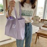 Canvas Shoulder Bag Solid Fresh Buckle Tote Large Handbag