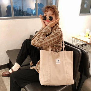 Canvas Shoulder Bag Solid Fresh Buckle Tote Large Handbag