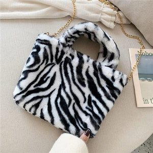 Winter Leopard Fur Handbags Women Bags Party Shoulder Bags