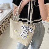 Straw Braided Silk Scarf Handbag