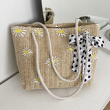 Straw Braided Silk Scarf Handbag