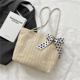 Straw Braided Silk Scarf Handbag