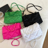 Winter Cotton Padded Quilted Handbag Women Chain Rhombic Pattern Feather Down Ba