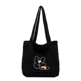 Corduroy Shopping Bag Canvas Shoulder Handbag Totes Outside Pocket