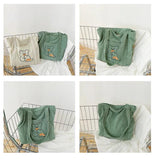 Corduroy Shopping Bag Canvas Shoulder Handbag Totes Outside Pocket