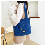 Corduroy Shopping Bag Canvas Shoulder Handbag Totes Outside Pocket