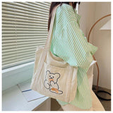 Corduroy Shopping Bag Canvas Shoulder Handbag Totes Outside Pocket