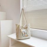 Corduroy Shopping Bag Canvas Shoulder Handbag Totes Outside Pocket