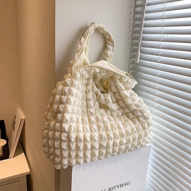 Pleated Shoulder Bag Female Large Capacity Tote Bag Cloud