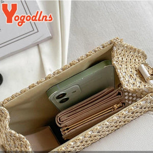 Summer Hexagon Rattan Straw Shoulder Bag Crossbody Bag