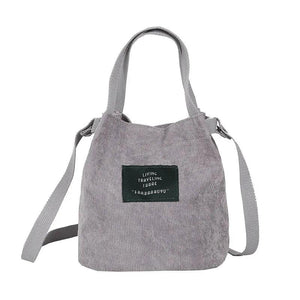 Vintage Corduroy Shoulder Bag Zipper Tote Bucket Cloth