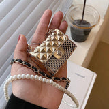Metal Crossbody Beaded Chain Shoulder Handbag