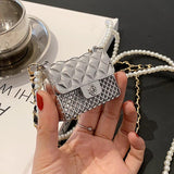 Metal Crossbody Beaded Chain Shoulder Handbag