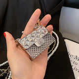Metal Crossbody Beaded Chain Shoulder Handbag