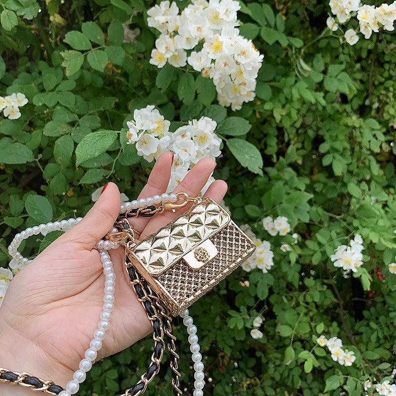 Metal Crossbody Beaded Chain Shoulder Handbag