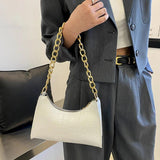 Women Crocodile Pattern Chain Handbag Solid Shoulder Bag PU Leather Tote