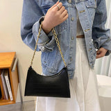 Women Crocodile Pattern Chain Handbag Solid Shoulder Bag PU Leather Tote