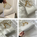 Women Crocodile Pattern Chain Handbag Solid Shoulder Bag PU Leather Tote