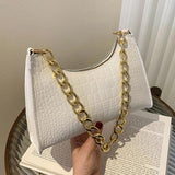 Women Crocodile Pattern Chain Handbag Solid Shoulder Bag PU Leather Tote