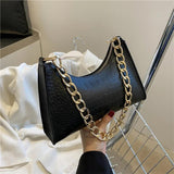 Women Crocodile Pattern Chain Handbag Solid Shoulder Bag PU Leather Tote