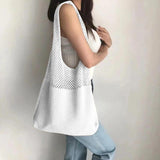 Women Knitted Shoulder Bag Hollow Out Top High Capacity Shopping