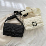 Winter Warm Plaid Shoulder Bags Lightweight Down Cotton Padded Quilted Tote Wome