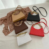 Check Pattern Chain Shoulder Bag PU Leather Zipper Underarm Bag