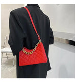 Check Pattern Chain Shoulder Bag PU Leather Zipper Underarm Bag