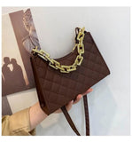 Check Pattern Chain Shoulder Bag PU Leather Zipper Underarm Bag