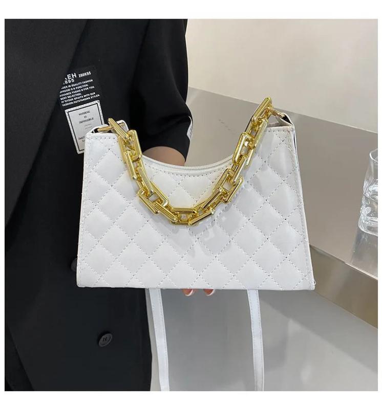 Check Pattern Chain Shoulder Bag PU Leather Zipper Underarm Bag