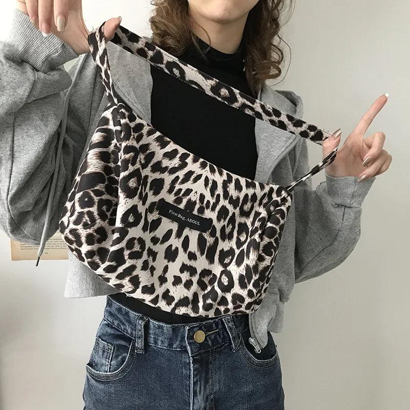 Leopard Print Tote Bag Suede Handbag Travel Shoulder Bags