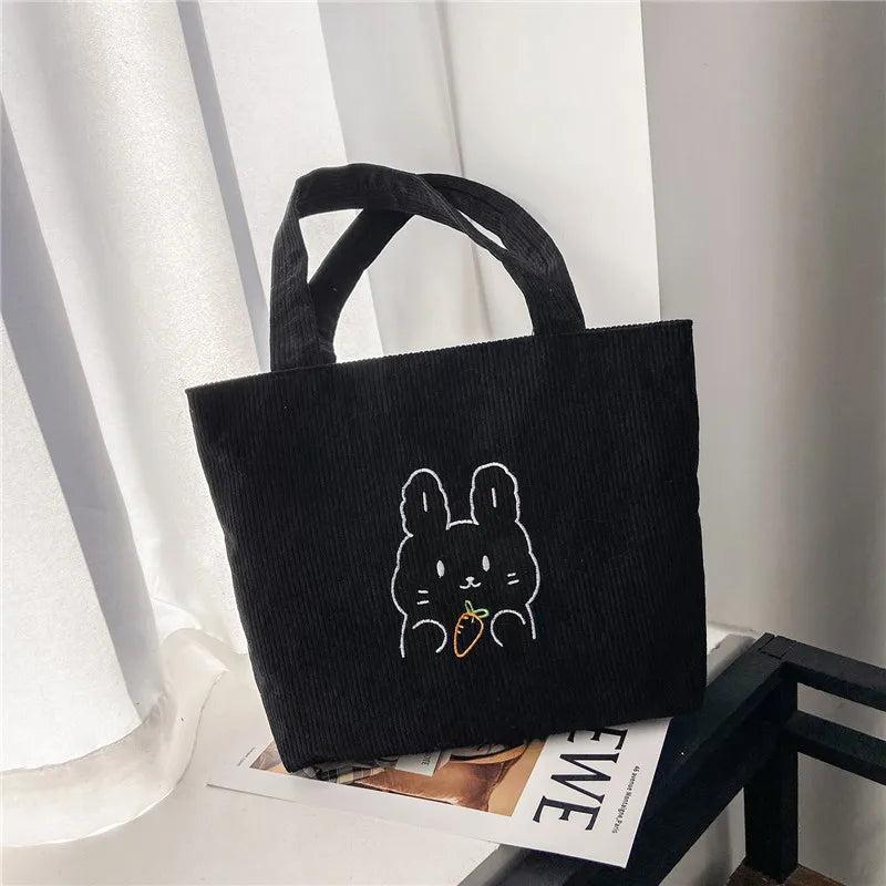 Women Corduroy Handbag Canvas Shoulder Bag Large Capacity Bear Tote Female Bags