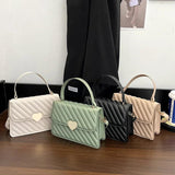 Heart Decor Textured Flap Square Bag PU Leather Shoulder Messenger Handbag