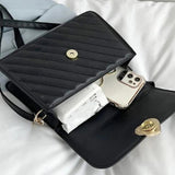 Heart Decor Textured Flap Square Bag PU Leather Shoulder Messenger Handbag
