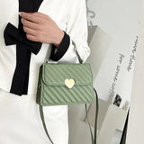 Heart Decor Textured Flap Square Bag PU Leather Shoulder Messenger Handbag