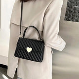 Heart Decor Textured Flap Square Bag PU Leather Shoulder Messenger Handbag