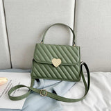 Heart Decor Textured Flap Square Bag PU Leather Shoulder Messenger Handbag